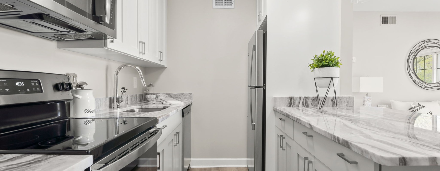 A kitchen at Roseville House