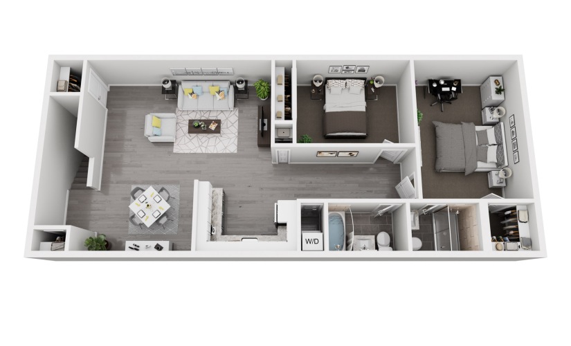 B1 - 2 bedroom floorplan layout with 1 bathroom and 951 square feet